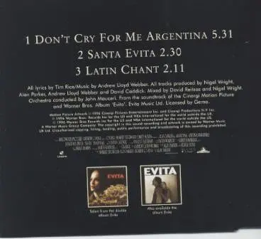 Madonna Don't Cry For Me Argentina + 2 Cd Single (Import) 2
