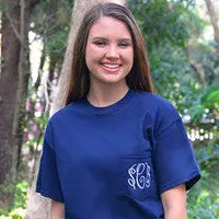 Monogrammed Pocket Tee - Navy, Light Pink, Light Blue 1